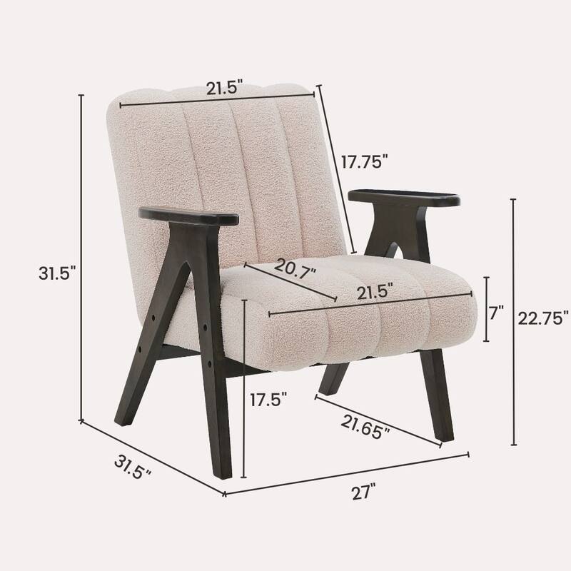 Beige Unique Reading Chair Dining Chair with Wooden Armrests, Decorative Chair Corner Chair Dressing Chair Padded Chair