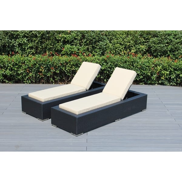 Ohana Outdoor Patio 2 Piece Black Wicker Chaise Lounge Set No