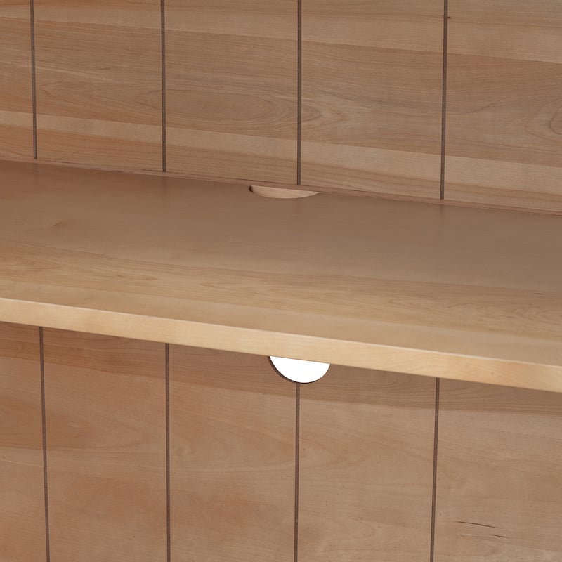 Wood Sideboard with Metal Handles, 4 Door Storage Sideboard with Glass Doors, Buffet Cabinet with Adjustable Shelves