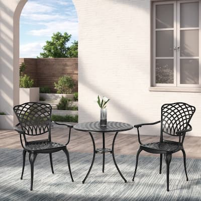 3 Piece Patio Bistro Set Cast Aluminum Bistro Table and Chairs Set Black
