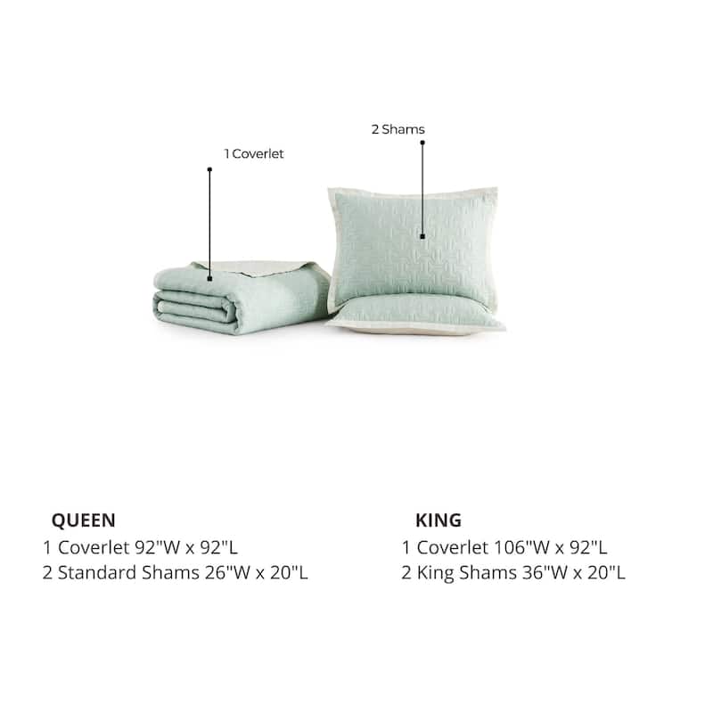 Bebejan 100% Cotton Sateen 3 Piece Textured Quilted Coverlet Set