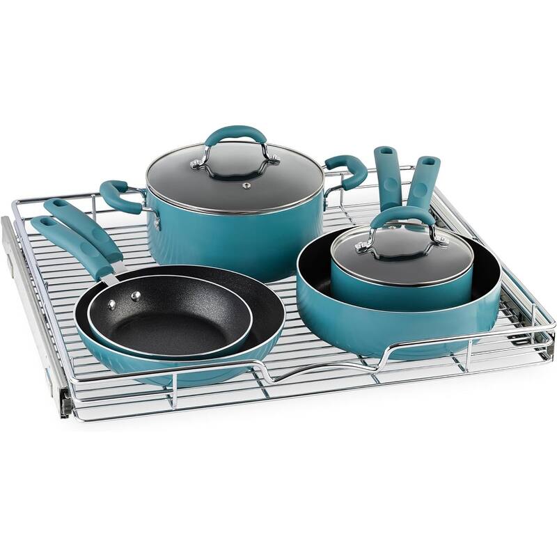 HOLD N' STORAGE Pull Out Cabinet Organizer 24”W x 21”D - Steel Metal cabinet drawers slide out, Chrome Finish - 24" x 21"