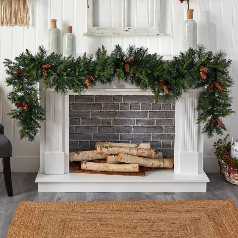 9Ft Christmas Garland with Lights - Artificial Pine & Pinecone Decor - Holiday Home Decor - 108