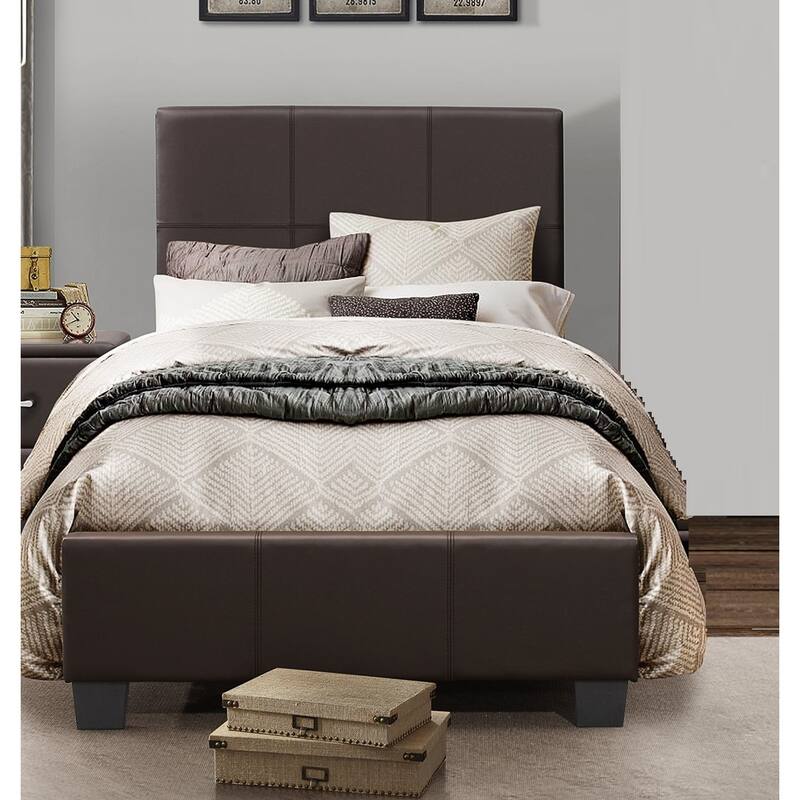 Twin Size Faux Leather Platform Bed with Engineered Wood Frame and No Box Spring Required