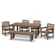 preview thumbnail 74 of 94, 6-Piece HDPE Outdoor Dining Table Sets with Umbrella Hole - 1-Table 4-Chairs-1-Bench Brown