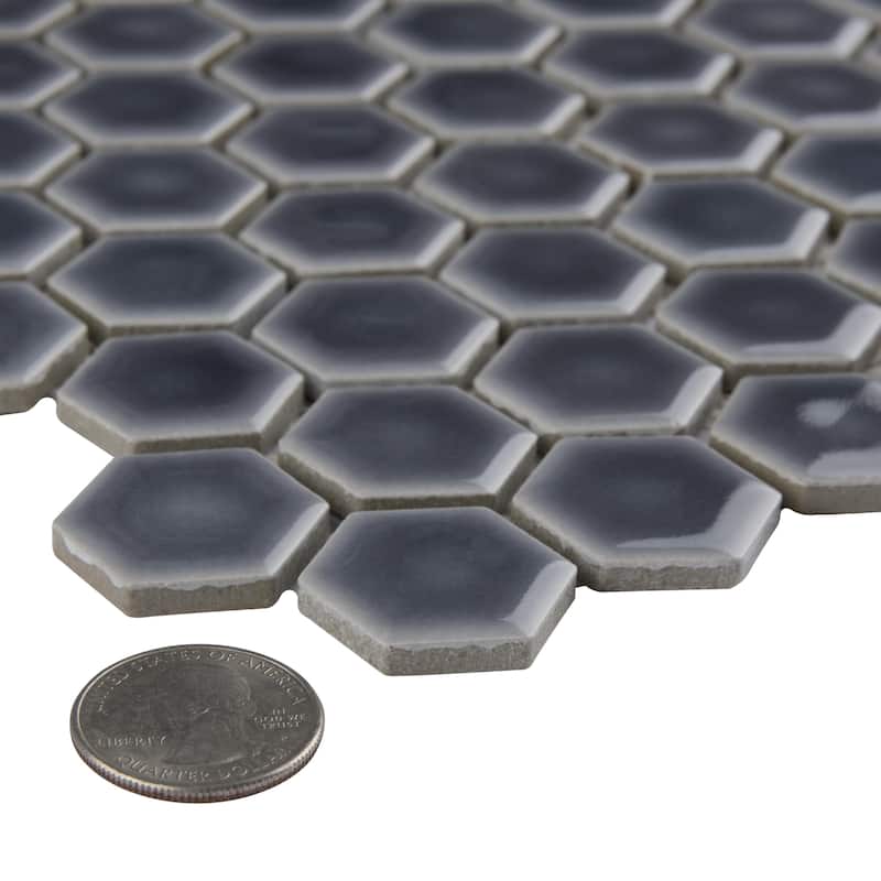Merola Tile Hudson 1" Hex Storm Grey 11-7/8" x 13-1/4" Porcelain Mosaic Floor and Wall Tile