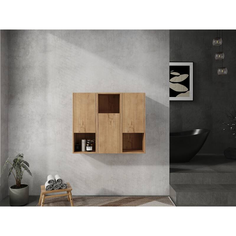 Wall Mounted Bathroom Side Cabinet with Reversible Door, Floating Storage Cabinet with Open Shelves