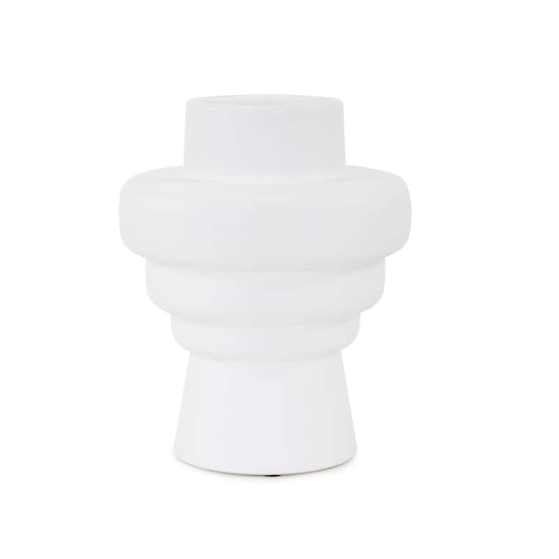 Allan Andrews Matte White Cylindrical Rounded Curved Ceramic Vase Collection - 8"H