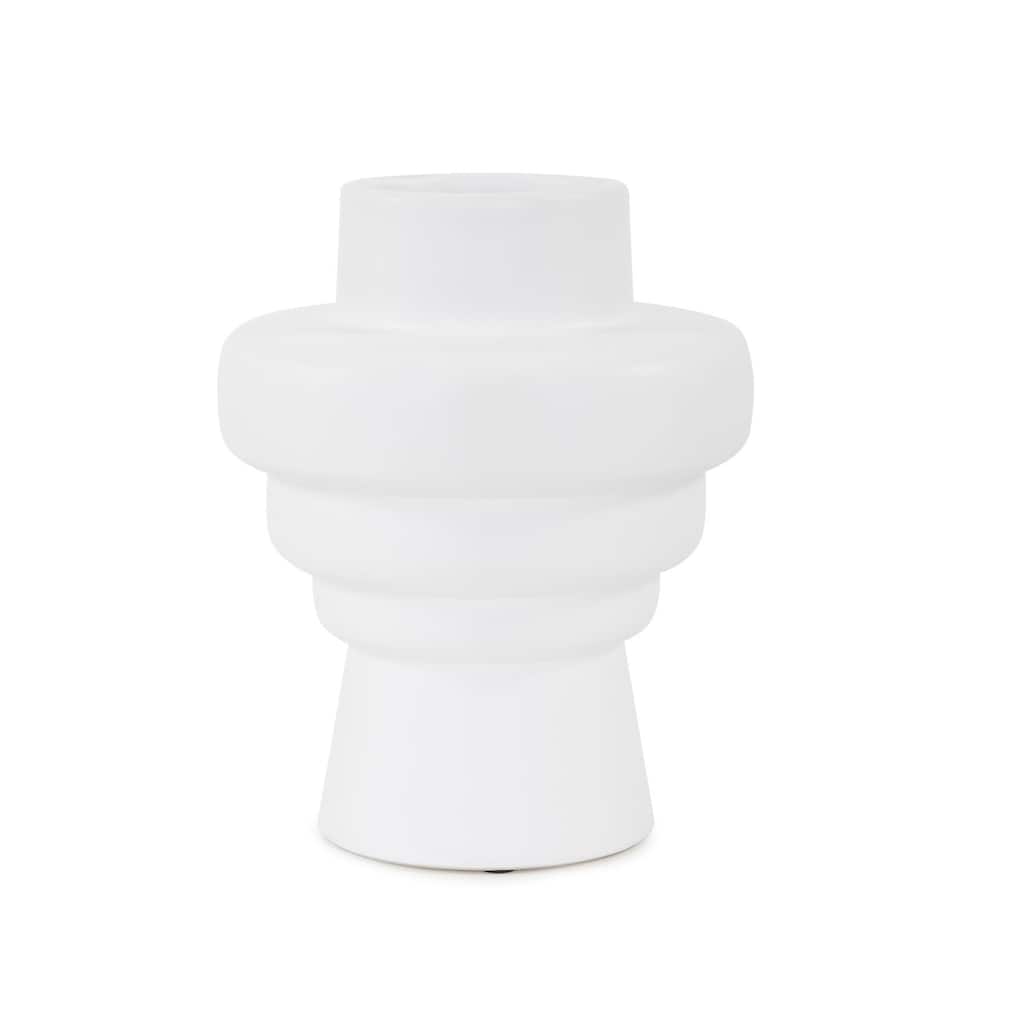 Allan Andrews Matte White Cylindrical Rounded Curved Ceramic Vase Collection