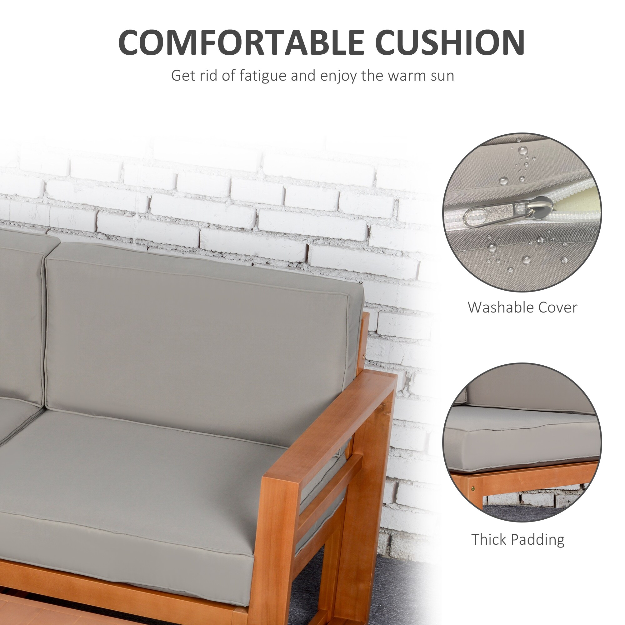 Outsunny 5 PCS L Shaped Patio Furniture Set, Wood Outdoor Sectional Sofa Conversation Set, Grey