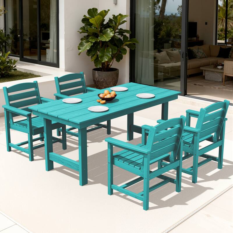 5-Piece HDPE Outdoor Dining Table Sets with Umbrella Hole - 1-Table 4-Chairs