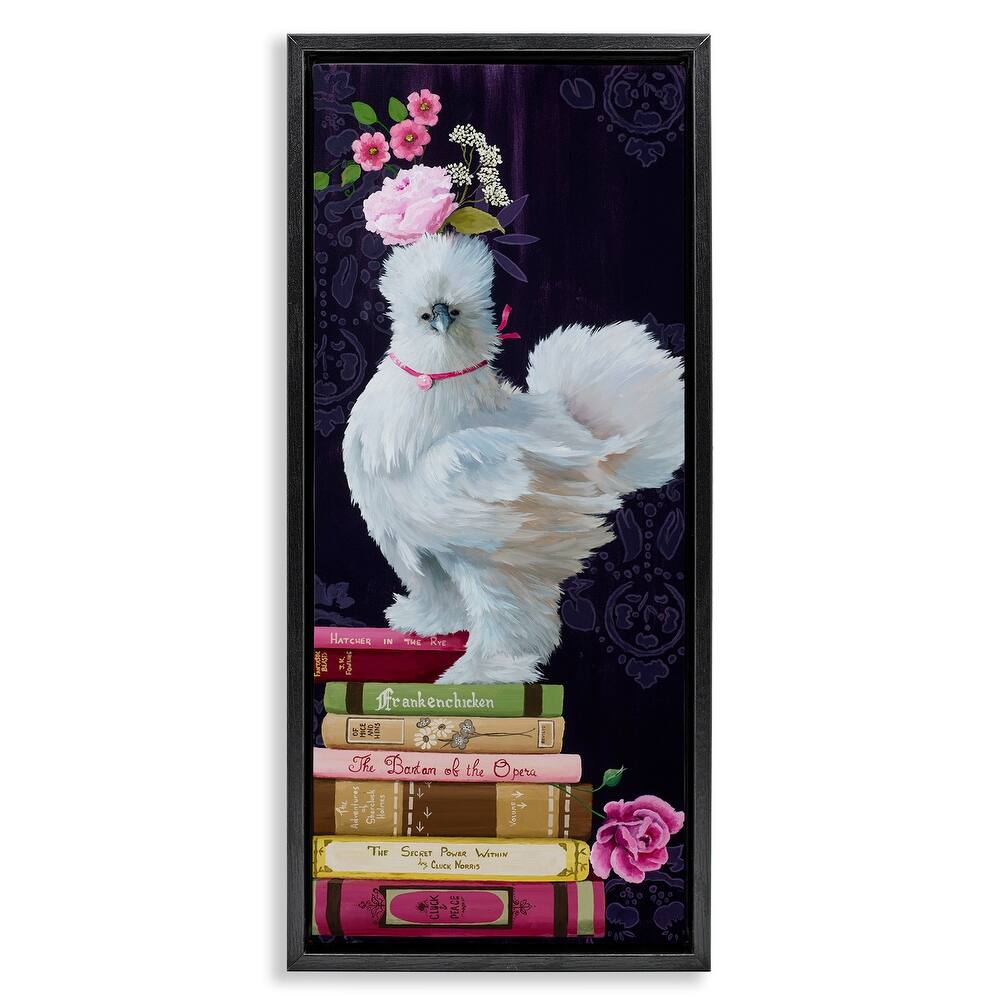Stupell Fancy Vintage Chicken with Books Framed Floater Canvas Wall Art Design By Heather Gauthier