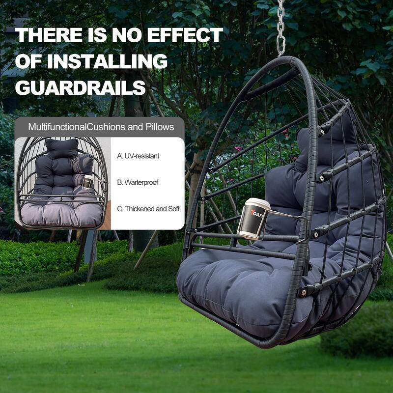 Swing Hammock Egg Basket Chairs, UV Resistant Cushion Hanging Chair, Foldable Frame Ceiling Rattan Chair