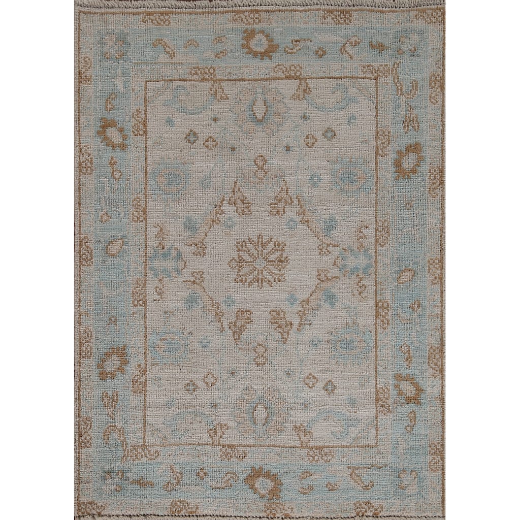Hand Knotted Oriental 100% Wool Carpet Transitional Geometric Beige & Ivories Oushak Area Rug - 3' 11'' X 3' 0''