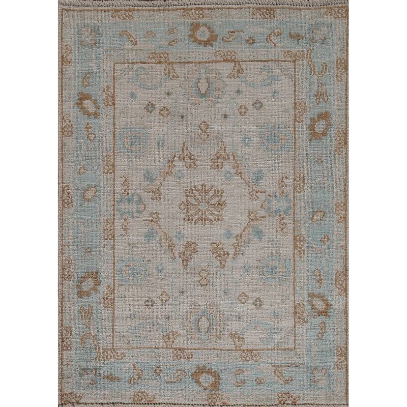 Hand Knotted Oriental 100% Wool Carpet Transitional Geometric Beige & Ivories Oushak Area Rug - 3' 11'' X 3' 0''