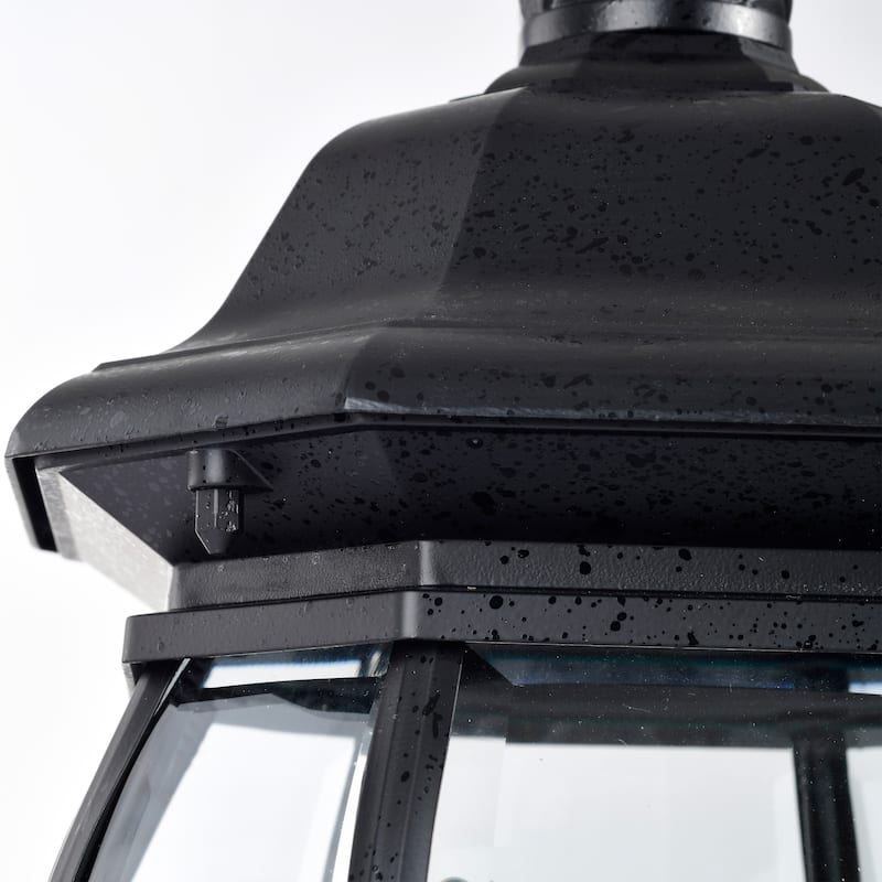 Central Park 3 Light Textured Black With Clear Beveled Panels Post Lantern