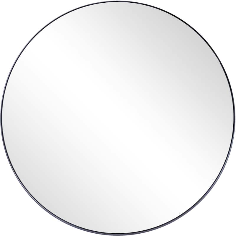 HomeRoots 32" Black Round Metal Framed Accent Mirror