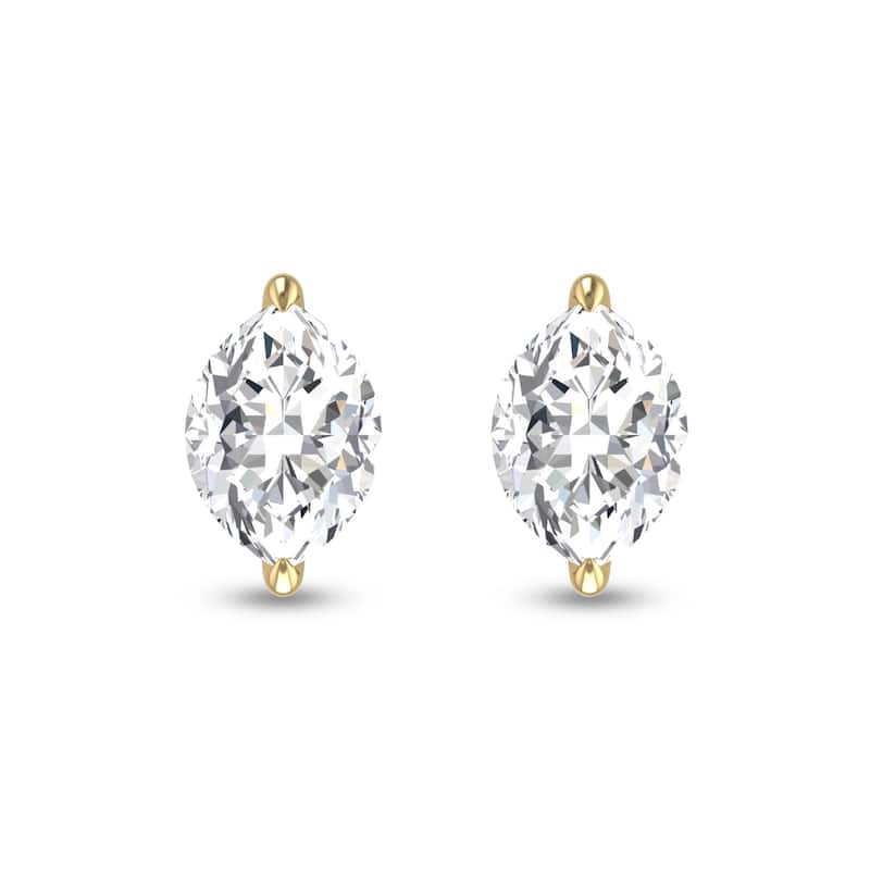 Marquee Lab Grown 1 Carat Marquise Solitaire Diamond Earrings in 14K Yellow Gold