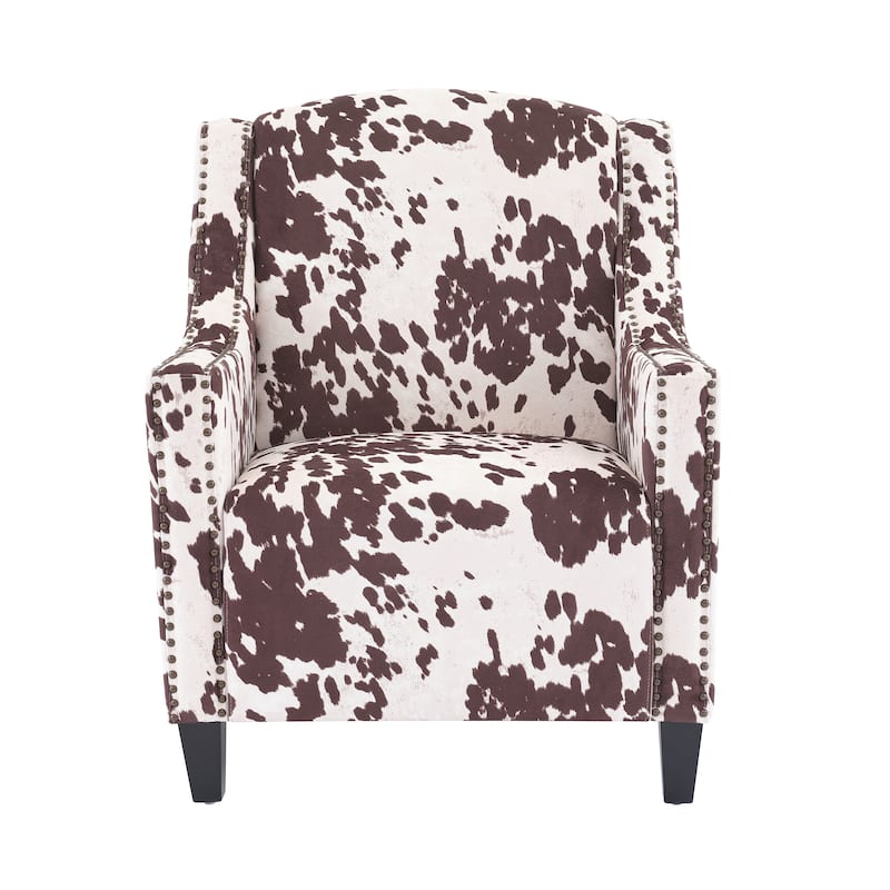 Comfy Accent Chair Single Seat Reception Chair Brown White Arm Chair with Tufted Backrest and Wooden Legs