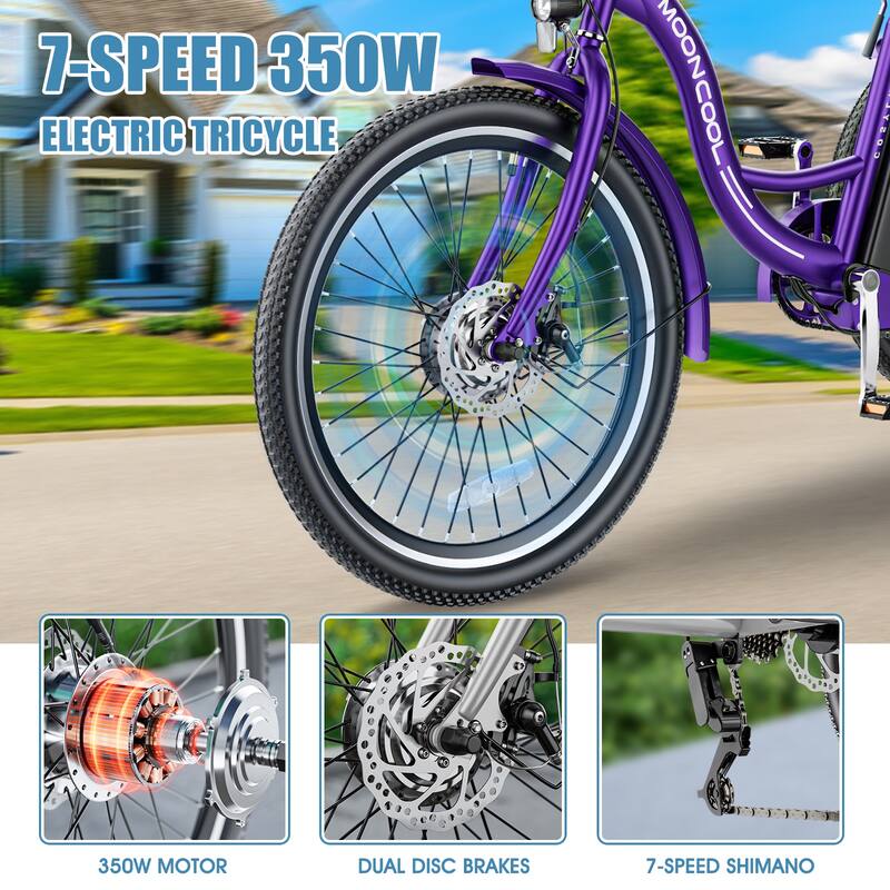 DoCred 24" Adult 7-Speed Electric Tricycles, 3 Wheel Bike Bicycle