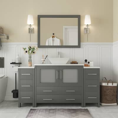 Vanity Art 60-inch Single Sink Bathroom Vanity Set With Engineered Marble Top and Free Mirror - 60 x 18.5 x 36 Inches