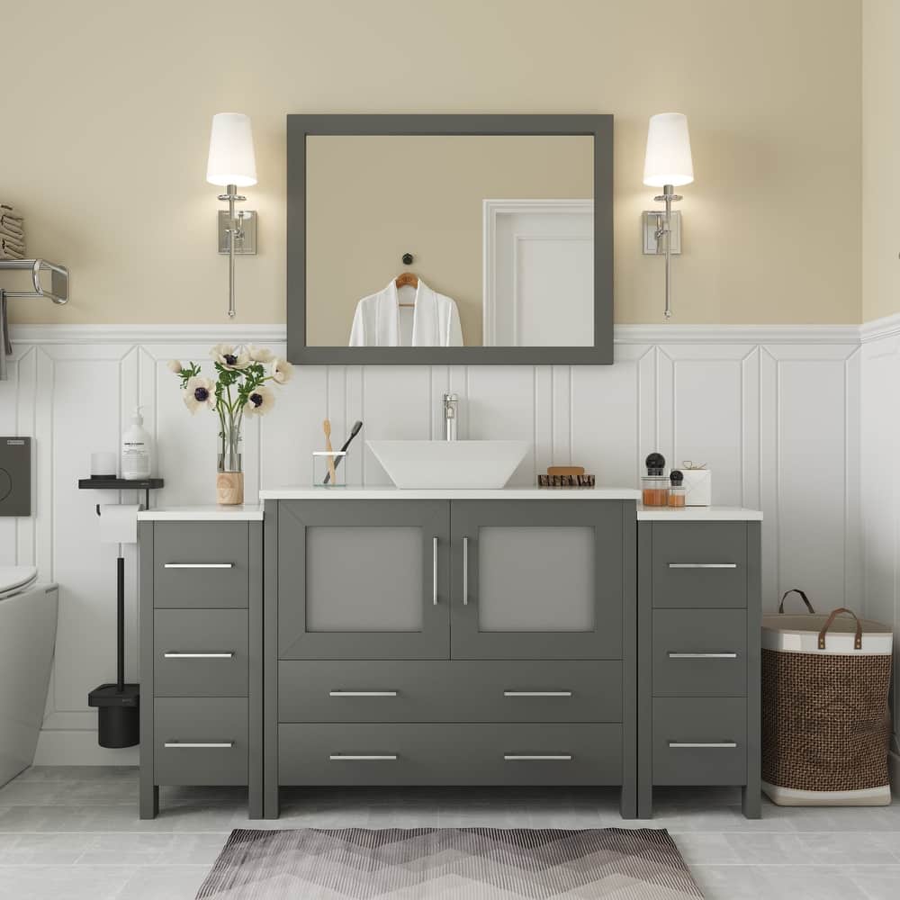 Vanity Art 60-inch Single Sink Bathroom Vanity Set With Engineered Marble Top and Free Mirror - 60 x 18.5 x 36 Inches