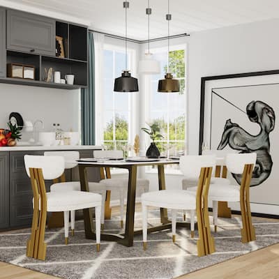 70 inch Dining Table Set with Boucle Dining Chairs