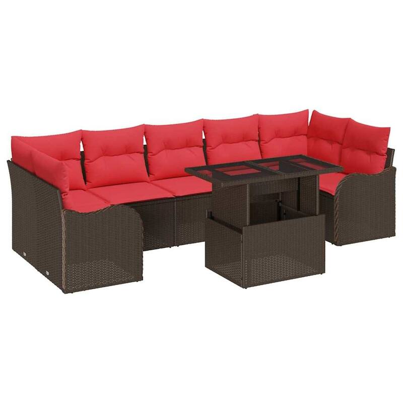 vidaXL 8/9 Garden Sofa Set with Cushions Black/Brown/Grey Poly Rattan - 113.8 x 48.2 x 27.2