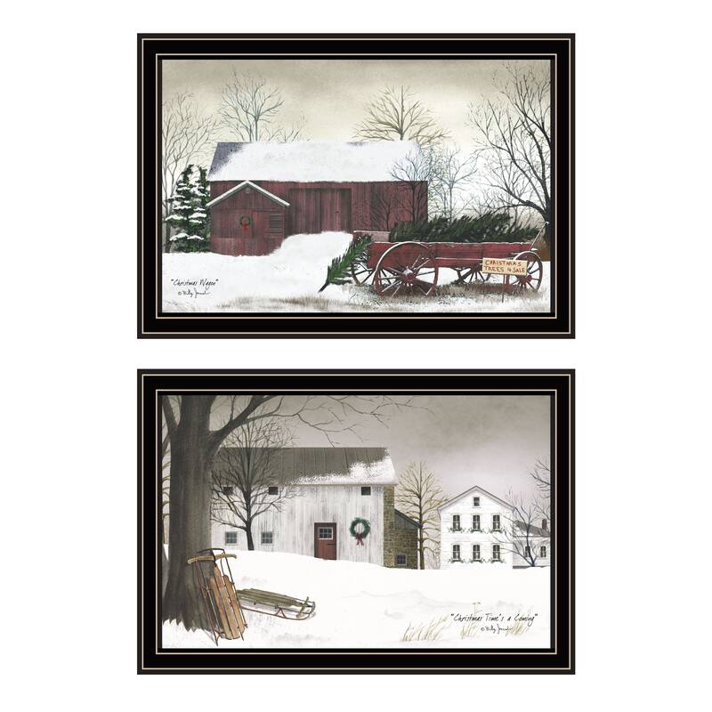 2-Piece Framed Wall Art Set - Christmas Time with Family, Black Frame
