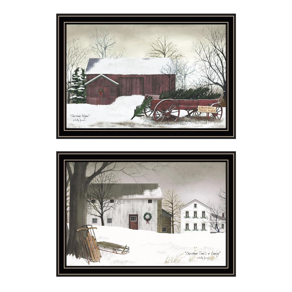 2-Piece Framed Wall Art Set - Christmas Time with Family, Black Frame