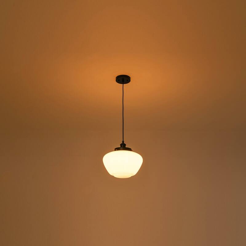 1-Light Mid-Century Modern Brass/Black Frosted Glass Globe Dome Pendant Light