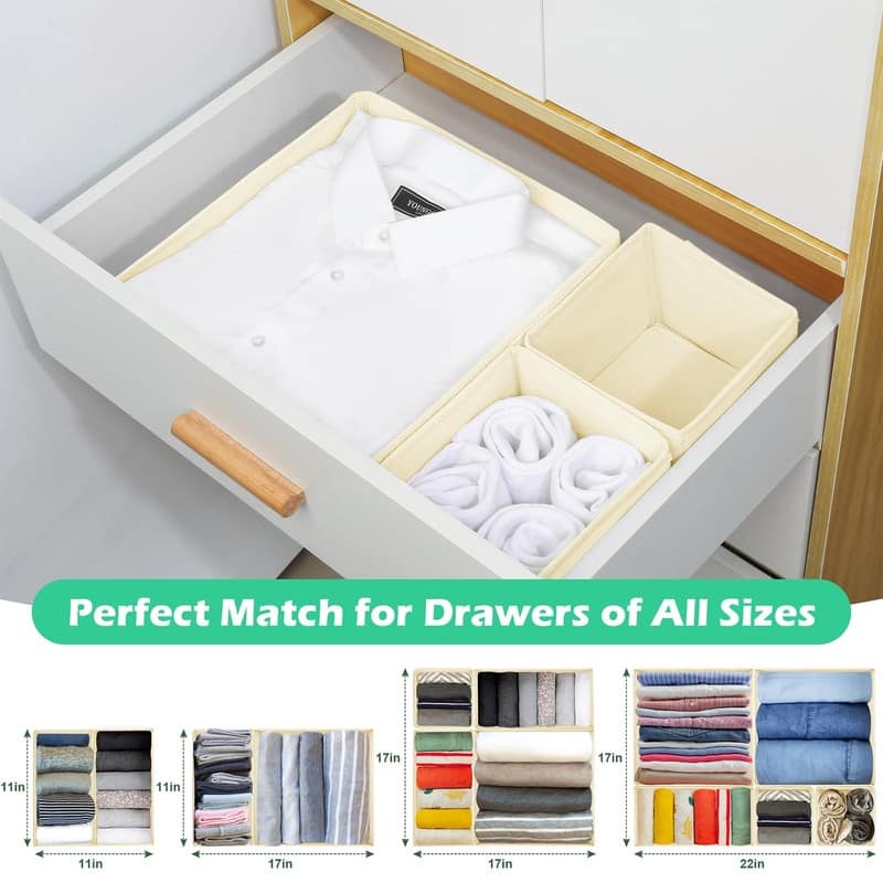 16-Pack Fabric Drawer Organizers - 3 Sizes for Clothes & Underwear