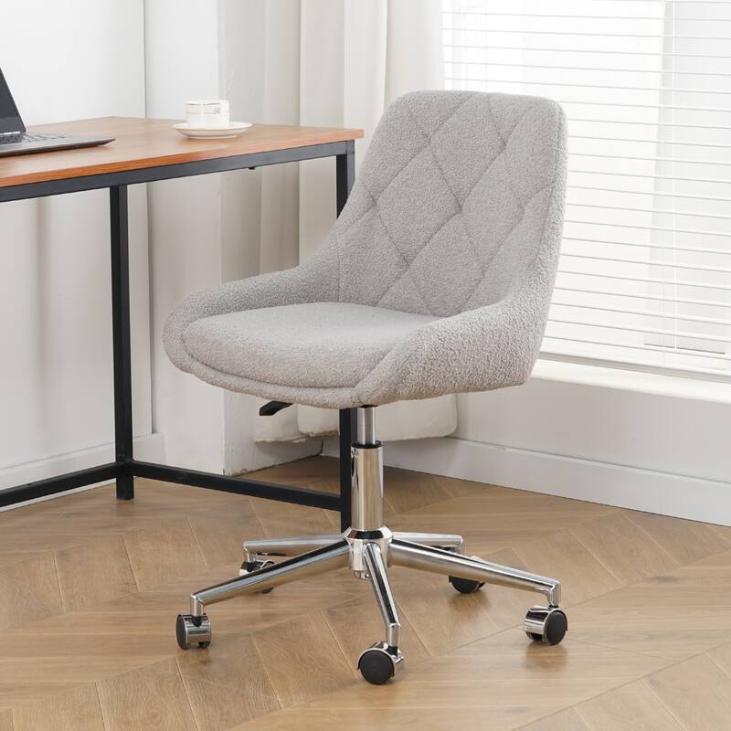 Modern teddy fleece fabric with legs dining chair, lift adjustment, free movement convenient, space saving. (set of 1)