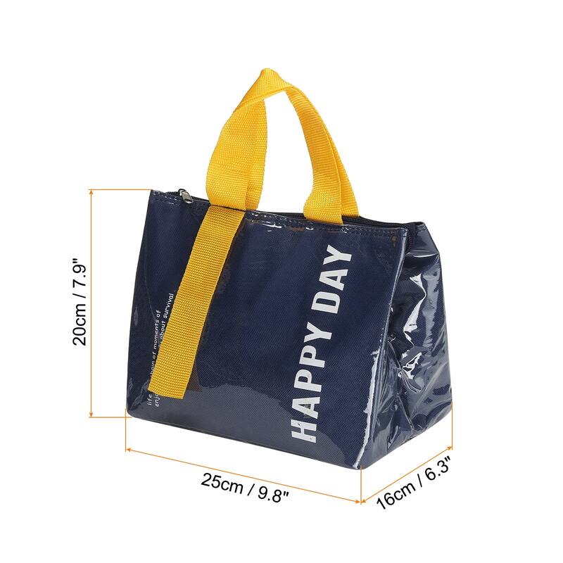 Portable PU Waterproof Insulated Lunch Bag Lunch Tote - Navy Blue Orange