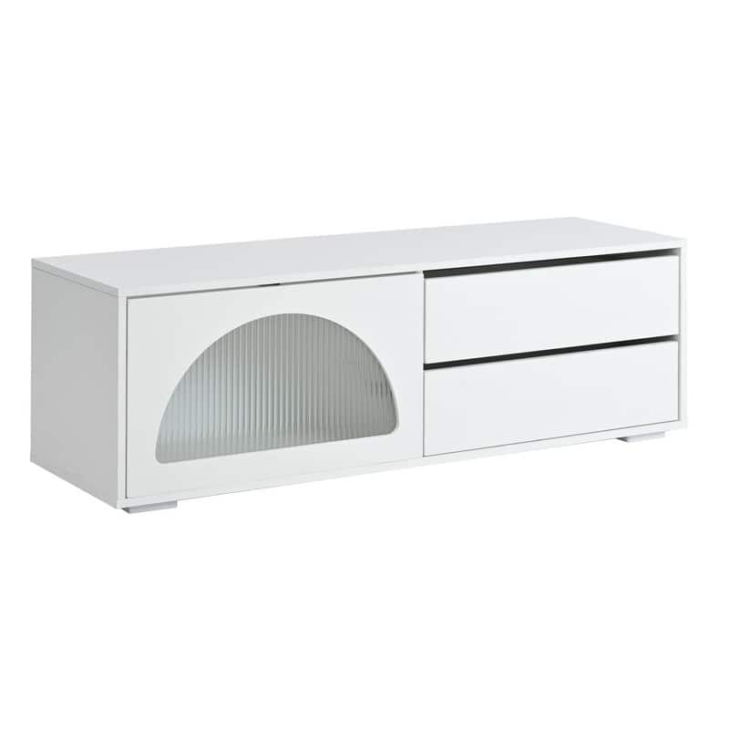 94.4" Modern TV Stand with LED Lights, Fluted Glass Doors & Drawers - Media Console for TVs Up to 100 inches