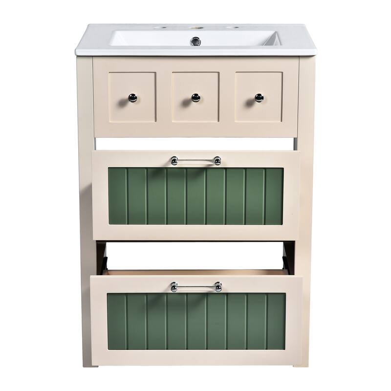 Bathroom Vanity with Ceramic Sink, Bathroom Storage Cabinet with 2 Drawers, Bathroom Vanity Set with Solid Wood Frame