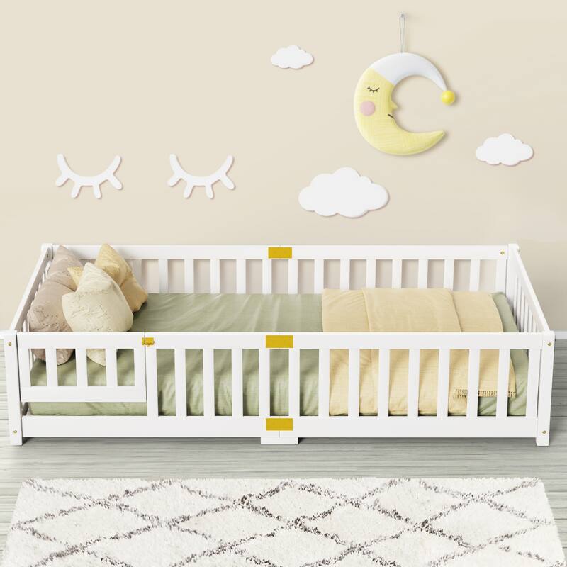 Toddler Floor Bed, Montessori Floor Bed with Rails and Lockable Door
