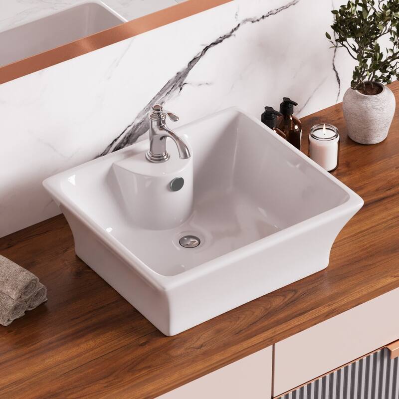 White Countertop Sink 19.75" Ceramic Square Sink with 1 Faucet Hole and Overflow Renovators Supply - N/A