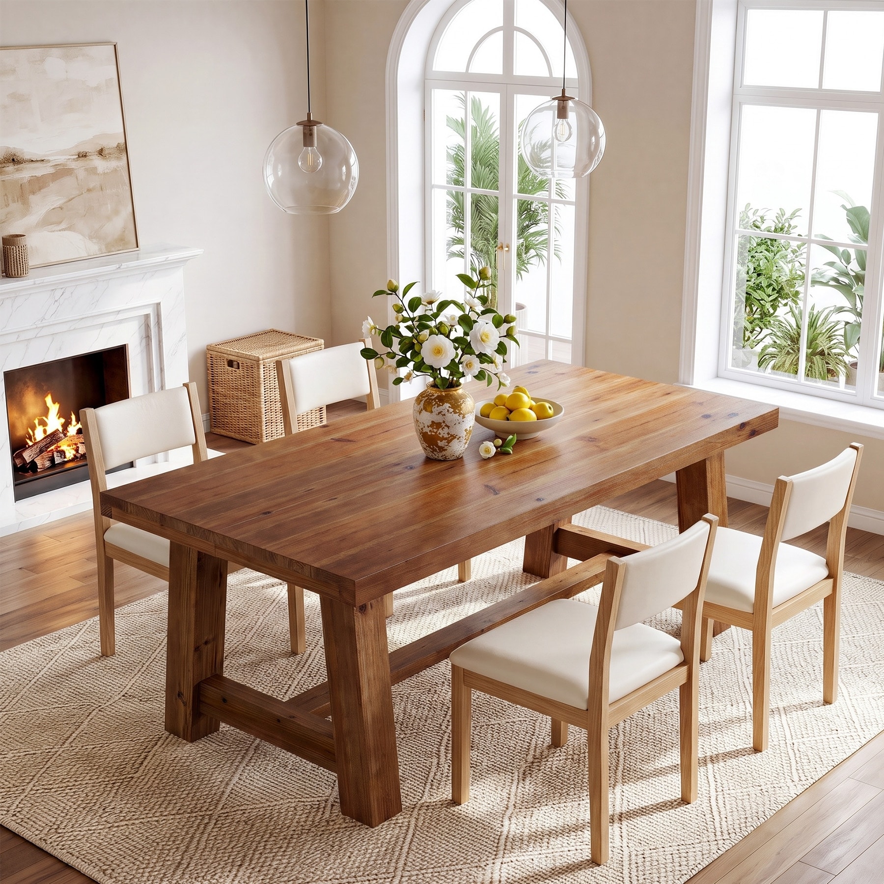 63-Inch Solid Wood Dining Table, Kitchen Table for 4-6 People