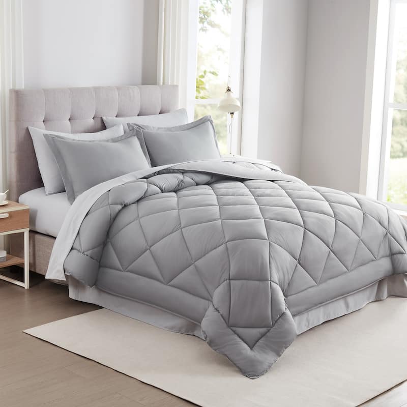 Modern Threads 7-Piece Reversible Comforter Set - Includes Comforter, Sheets, Pillowcases, Shams - Gray - California King