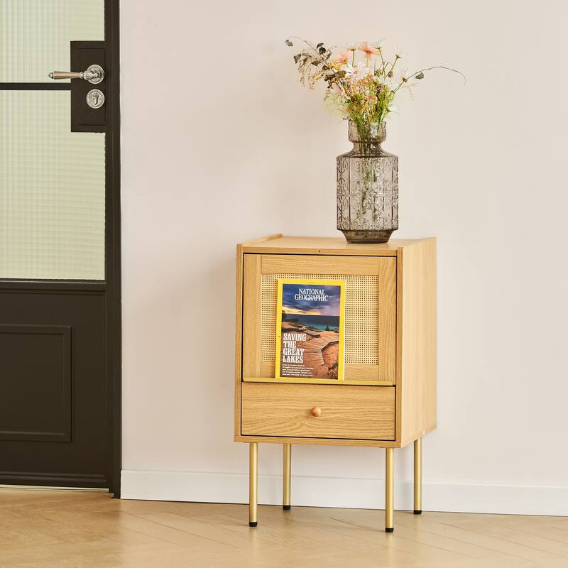 CO-Z Boho Rattan Nightstand End Table with Storage