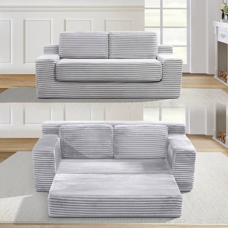 Corduroy Cloud Double Sofa, 2-in-1 Convertible Sofa Bed, Comfortable Boneless Double Sofa, Suitable for Living Room