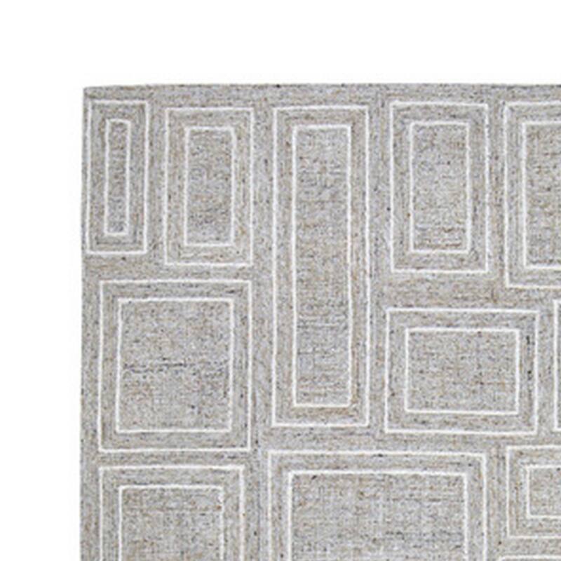 Bora 8 x 10 Area Rug, Geometric Pattern, Polyester Gray White Wool, Cotton - 8 x 10