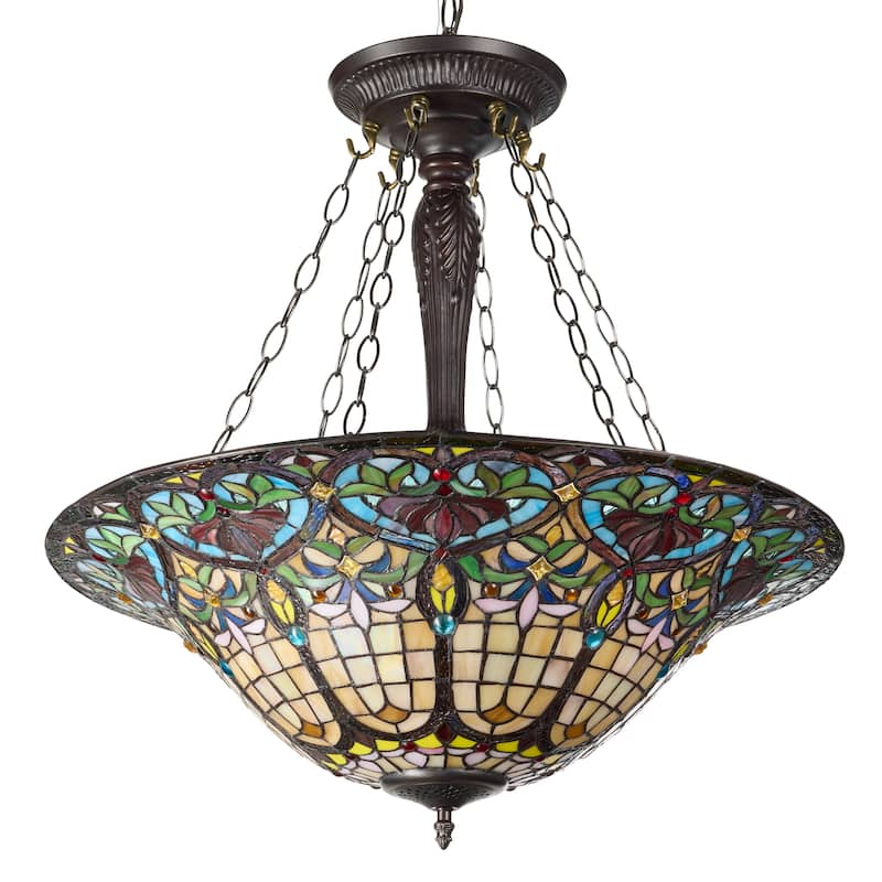 Ava River of Goods Multicolor Stained Glass and Metal 24-Inch Pendant Light with Adjustable Hanging Cord - 24" x 24" x 84"