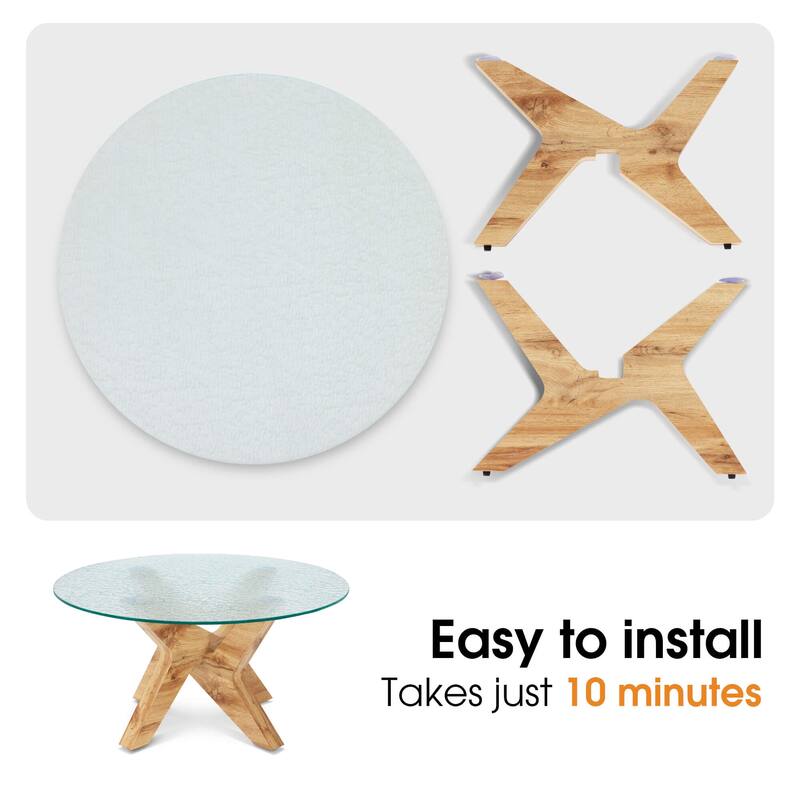 ivinta Round Glass Coffee Table, 31.5" Modern Small Center Table with Tempered Glass Top and MDF Legs