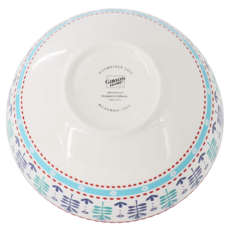 Floral 8 Piece 6 Inch Fine Ceramic Bowl Set in White and Multi Blue
