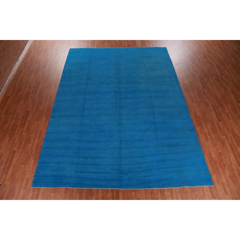 Hand Knotted Oriental 100% Wool Carpet Modern Solid Navy Blue & Blues Gabbeh Area Rug - 13' 9'' X 10' 1''