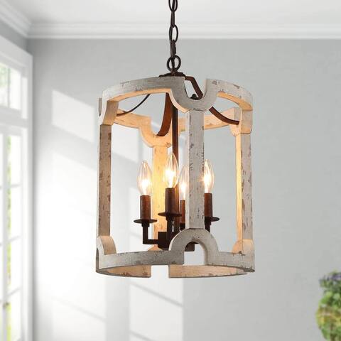 The Gray Barn Modern Farmhouse 4-Light Wood Chandelier French Country Cylinder Island Pendant Lights - N/A