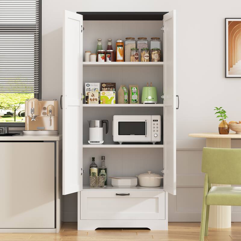 Beverage Cabinet with Drawer & Adjustable Shelves - Storage Organizer for Kitchen, Pantry, or Dining Room