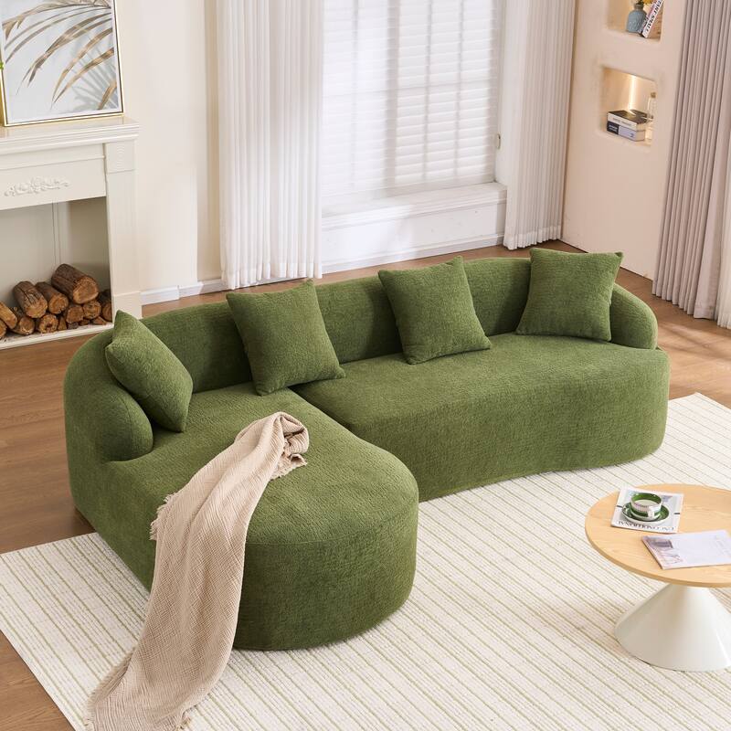 Curved Sectional Sofa L-Shape Modular Chaise Chenille Floor Couch - Green